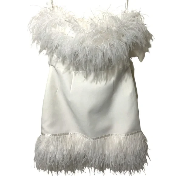 Bronx & Banco Women's Lola Blanc Feather Dress White US sz 8